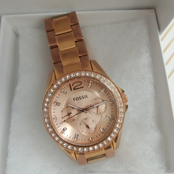Fossil Riley Multifunction Rose Gold Tone Stainless Steel Watch - Picture 1 of 16